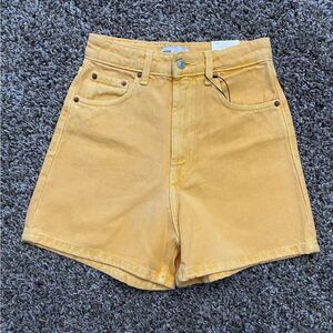 Zara High Rise 100% Cotton Denim Mom Shorts Size 2 Orange NWT